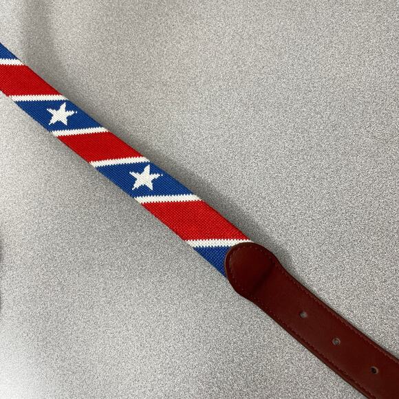 Tucker Blair Needlepoint Belt Mens 34 Brown Leather Flag USA America Star Stripe - Picture 5 of 8